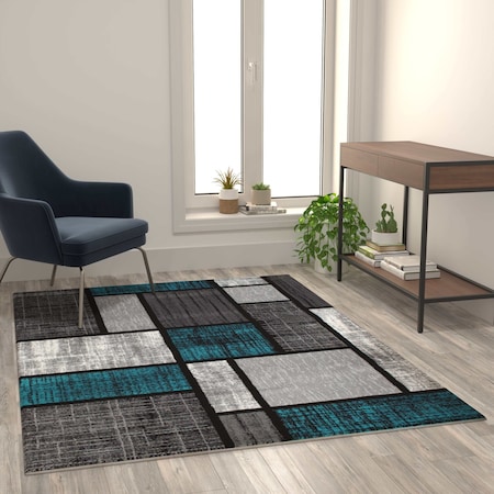 Flash Furniture Turquoise 5' x 7' Color Blocked Indoor Area Rug OKR-RG1110-57-TQ-GG